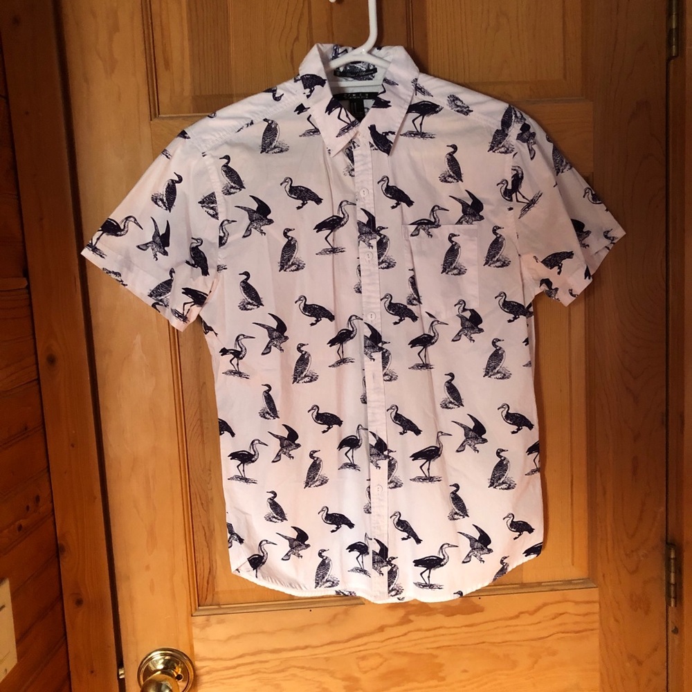 21Men, white and navy blue print button down, Sz M